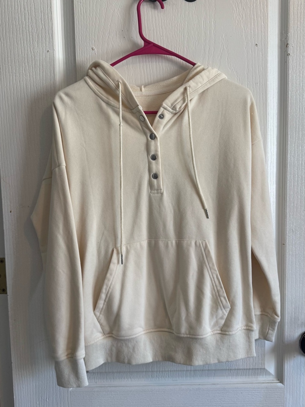 Cream Hooded Henley Sweatshirt